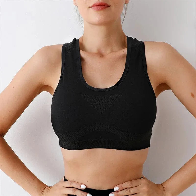 Women's iOSN push-up yoga sports bra by Showlu Fashion, breathable polyester workout vest with supportive design for fitness and running.