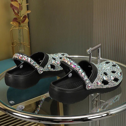 Women Summer Luxury Slippers EVA Rhinestone Decoration Sandals Beach Slides Flip Flop Soft Fashion Casual Shoes For Female 35 - 41 - SHOWLU FASHION STORE