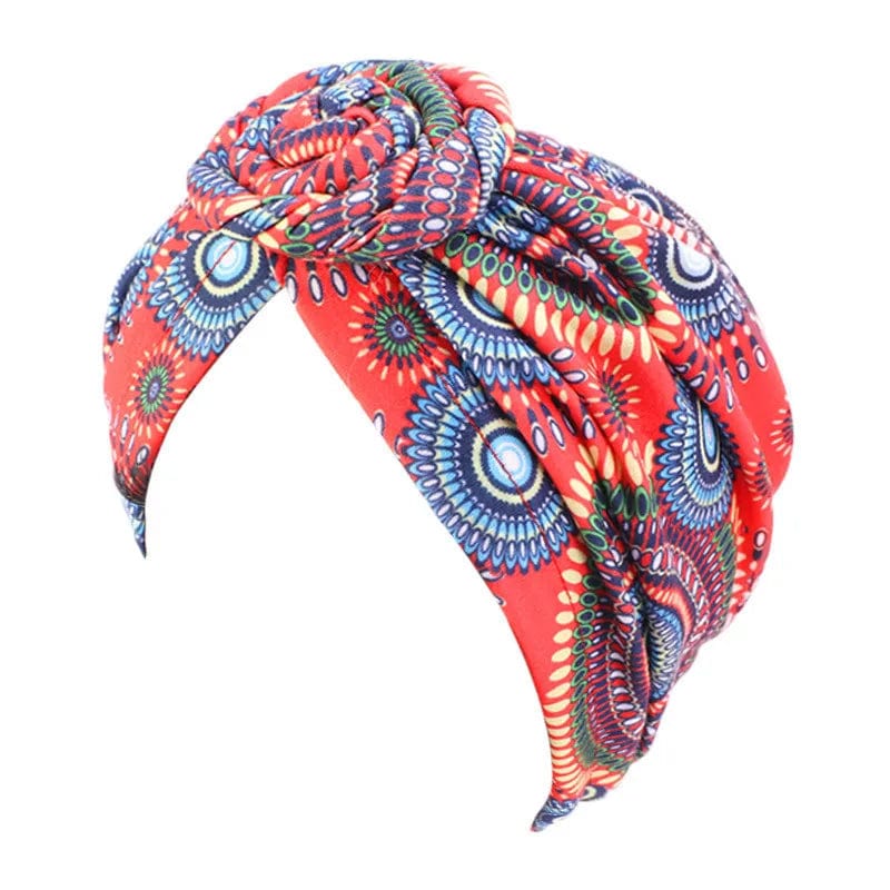 Showlu Women's cotton tie turban hat with bohemian twist, top knot style, perfect as a chemo cap or stylish hair accessory.