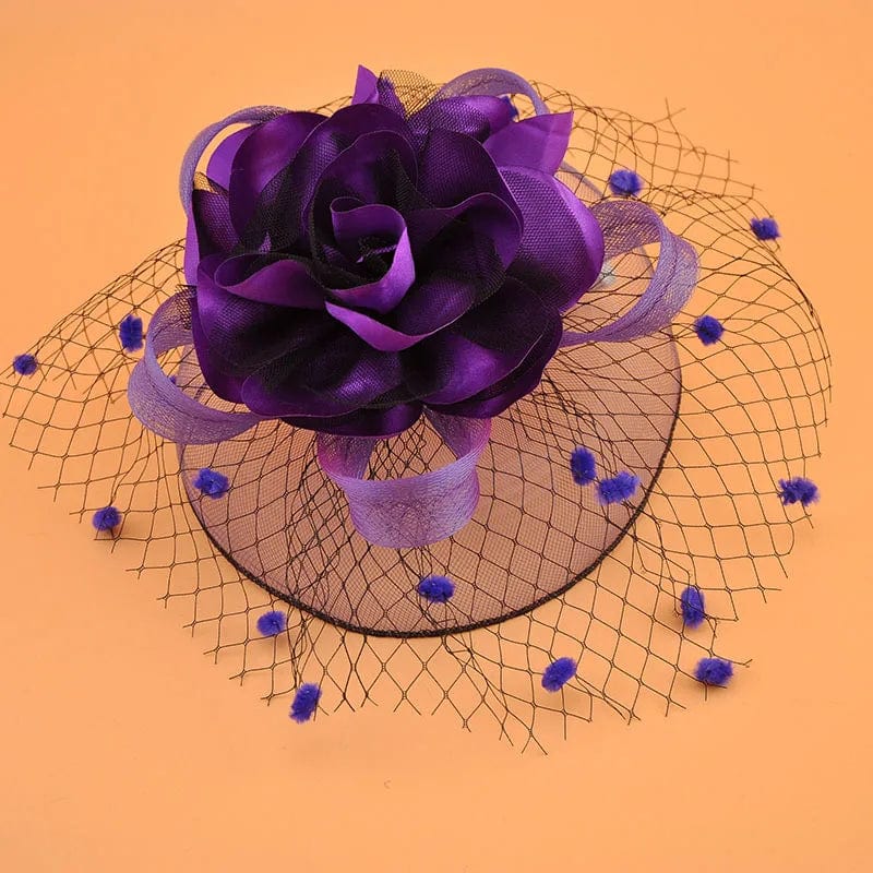 Showlu Women's mesh flower fascinator hat with feather accents, perfect for wedding or party headwear.