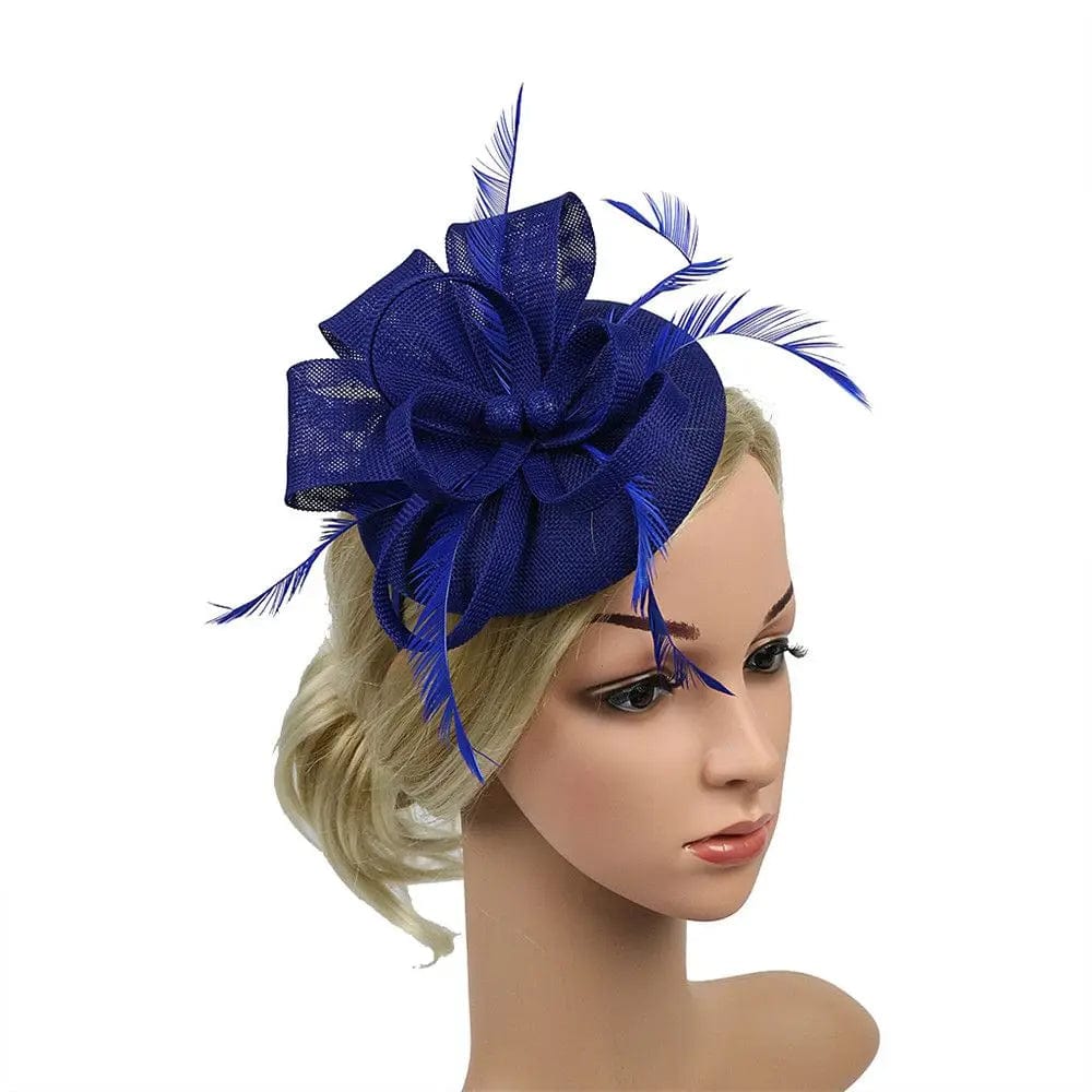 Showlu Women's mesh flower fascinator hat with feather details, ideal for wedding and party headbands.