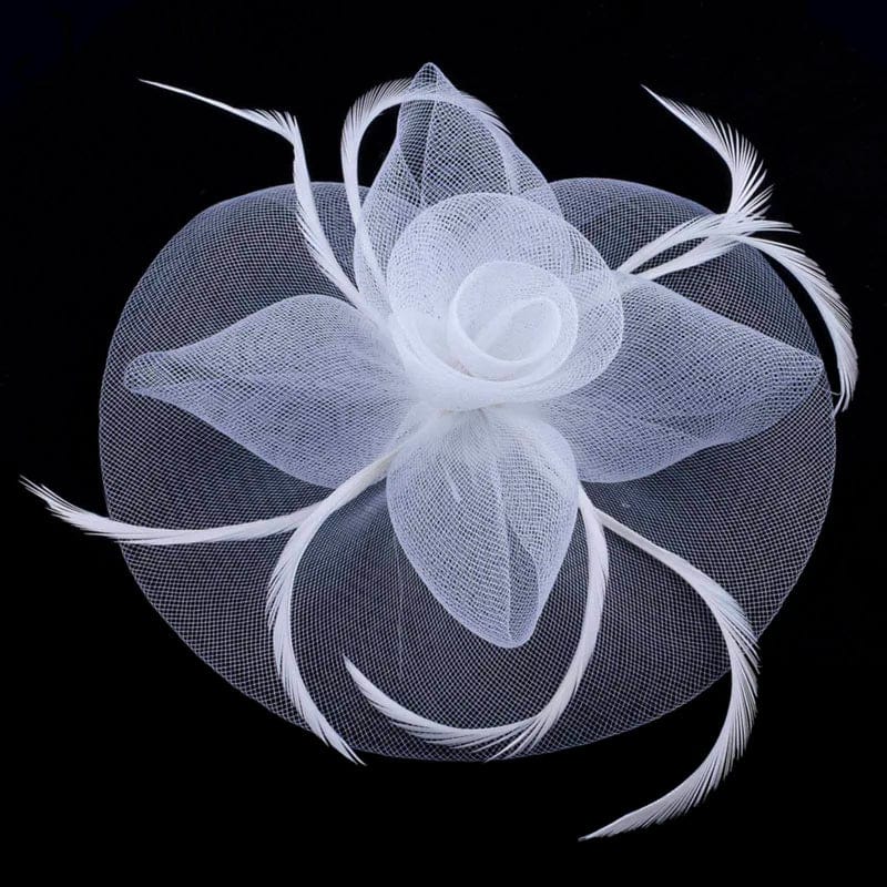 Showlu Women's mesh flower fascinator hat with feather details, ideal for wedding or party headbands and evening events.
