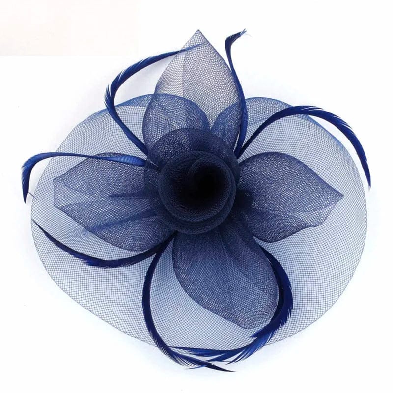 Showlu Women's mesh flower fascinator hat with feather accents, suitable for wedding or party, stylish headband for women.