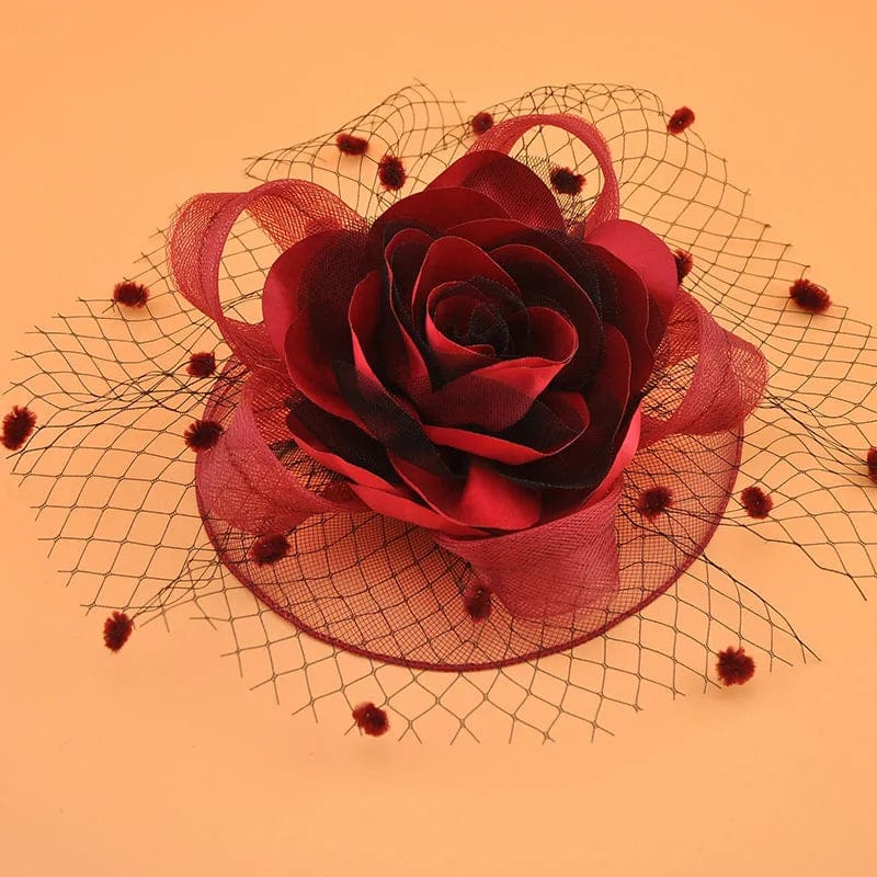 Women’s mesh flower fascinator hat by Showlu Fashion, featuring feather accents for wedding or party headwear.