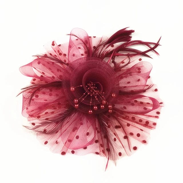 Showlu Women's mesh flower fascinator hat with feathers, perfect for wedding or party headwear, elegant and stylish.