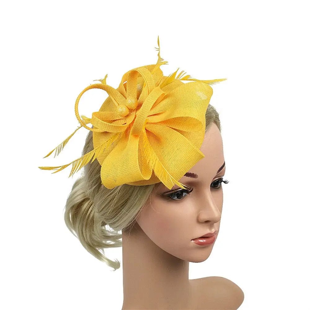 Showlu Women's mesh flower fascinator hat with feathers, suitable for wedding or party, elegant headband for women.
