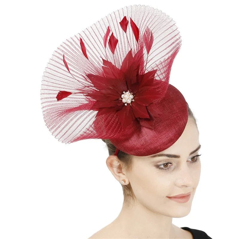 Showlu Women's Mesh Flower Fascinator Hat with feather details, perfect for wedding or party headwear and elegant evening events.