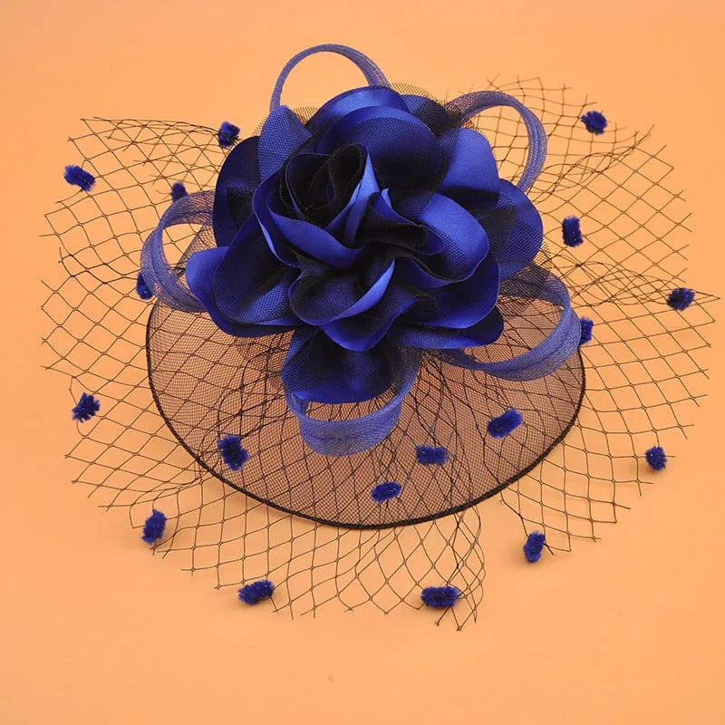 Showlu women's mesh flower fascinator hat with feather details, ideal for wedding and party headbands.