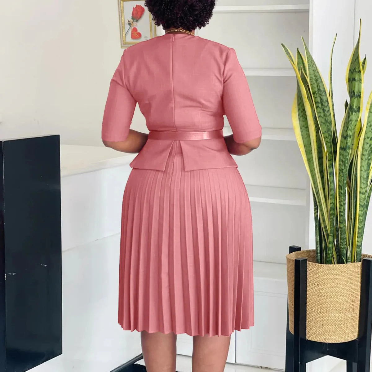 Plus size women's V-neck pleated summer dress by SHOWLU FASHION STORE, stylish office lady style, perfect for warm weather.