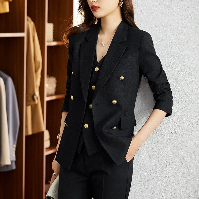 SHOWLU FASHION women's striped slim fit double-breasted suit coat, ideal for interviews, featuring classic tailored design.