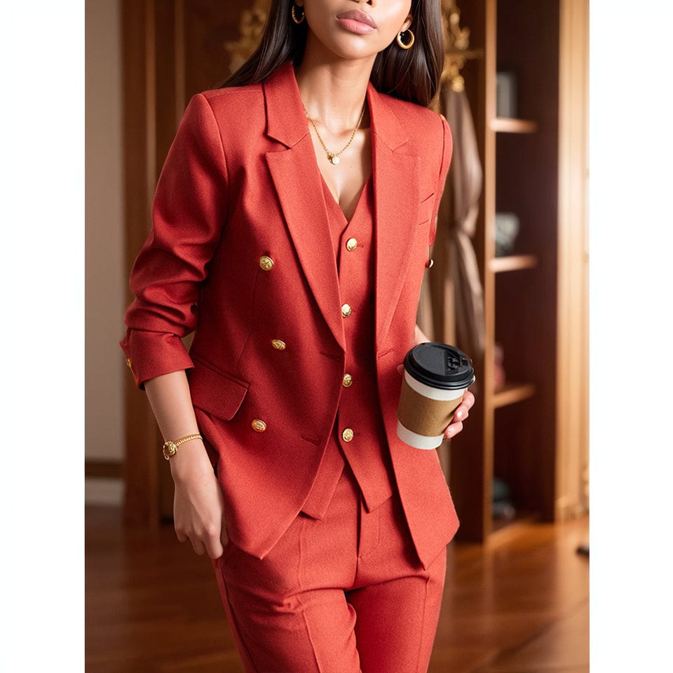 Women's striped slim fit double-breasted interview suit coat by SHOWLU FASHION, featuring classic tailored design.