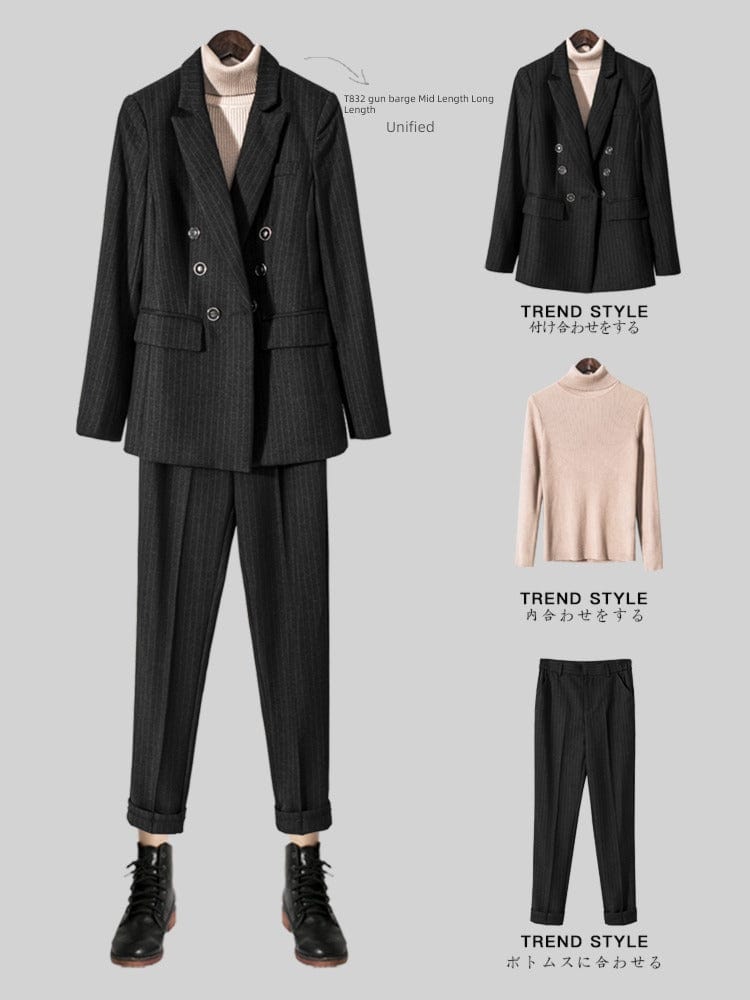SHOWLU FASHION women's striped slim fit double-breasted interview suit coat, tailored blazer for professional attire.