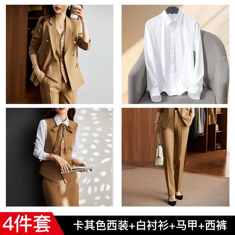 SHOWLU FASHION women's striped slim fit double-breasted interview suit coat, tailored and professional for formal occasions.