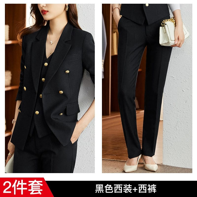 Women's striped slim fit double-breasted interview suit coat by SHOWLU FASHION, tailored with a professional, stylish look.