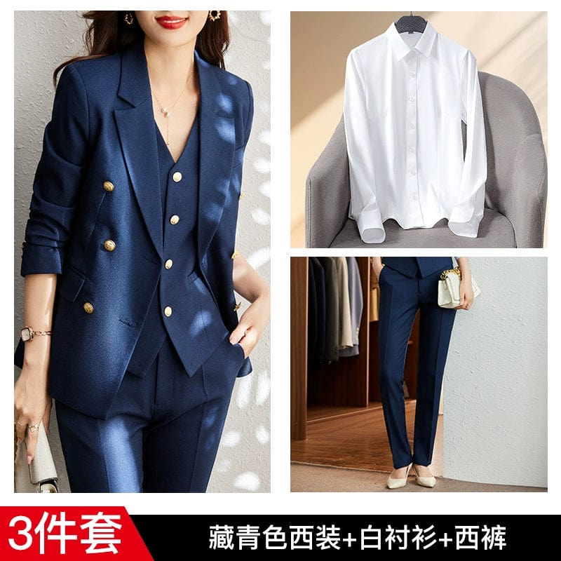 SHOWLU FASHION women's striped slim fit double-breasted suit coat, ideal for interviews, featuring classic tailored design.