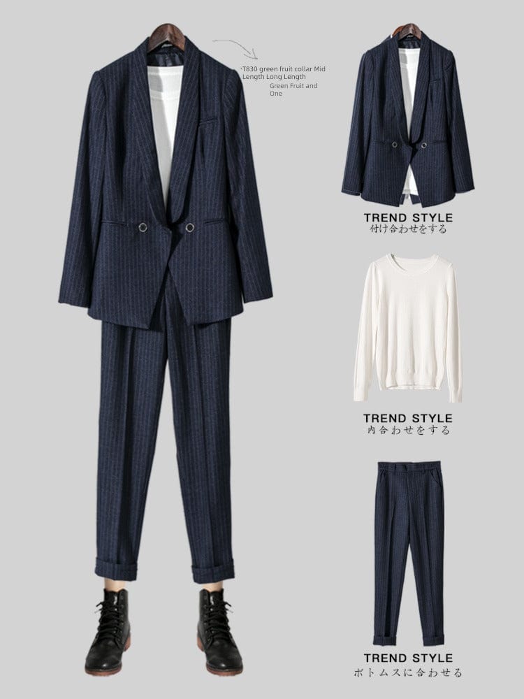 SHOWLU FASHION women's striped slim fit double-breasted interview suit coat, tailored blazer for professional attire