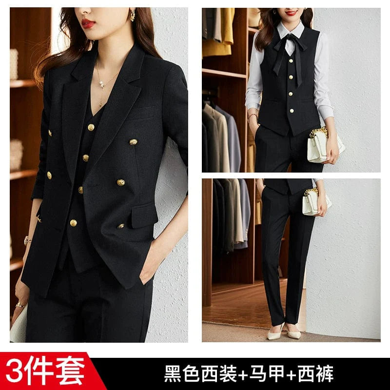 Women's striped slim fit double-breasted interview suit coat by SHOWLU FASHION, tailored with a professional and stylish design.