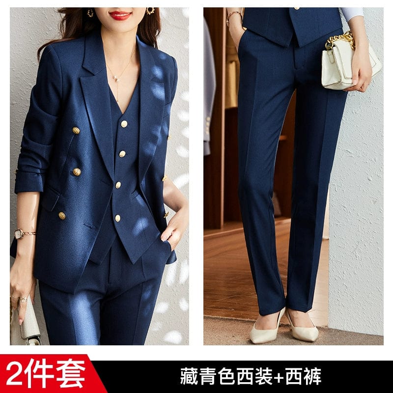SHOWLU FASHION women's striped slim fit double-breasted suit coat, ideal for interviews, with classic tailored design.