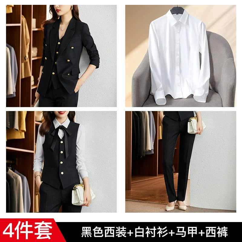 SHOWLU FASHION women's striped slim fit double-breasted suit coat, ideal for interviews, featuring classic tailored design.