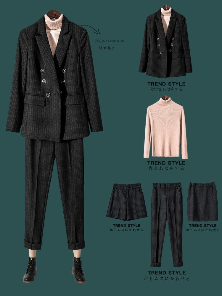 SHOWLU FASHION women's striped slim fit double-breasted interview suit coat, tailored blazer for professional attire.