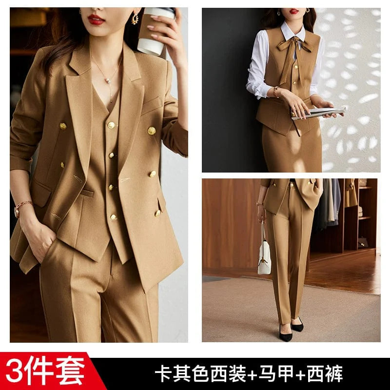 SHOWLU FASHION women's striped slim-fit double-breasted interview suit coat, tailored and professional for formal occasions