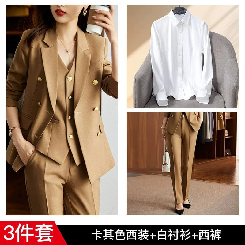 Women's striped slim fit double-breasted interview suit coat by SHOWLU FASHION, tailored for professional and stylish office wear.