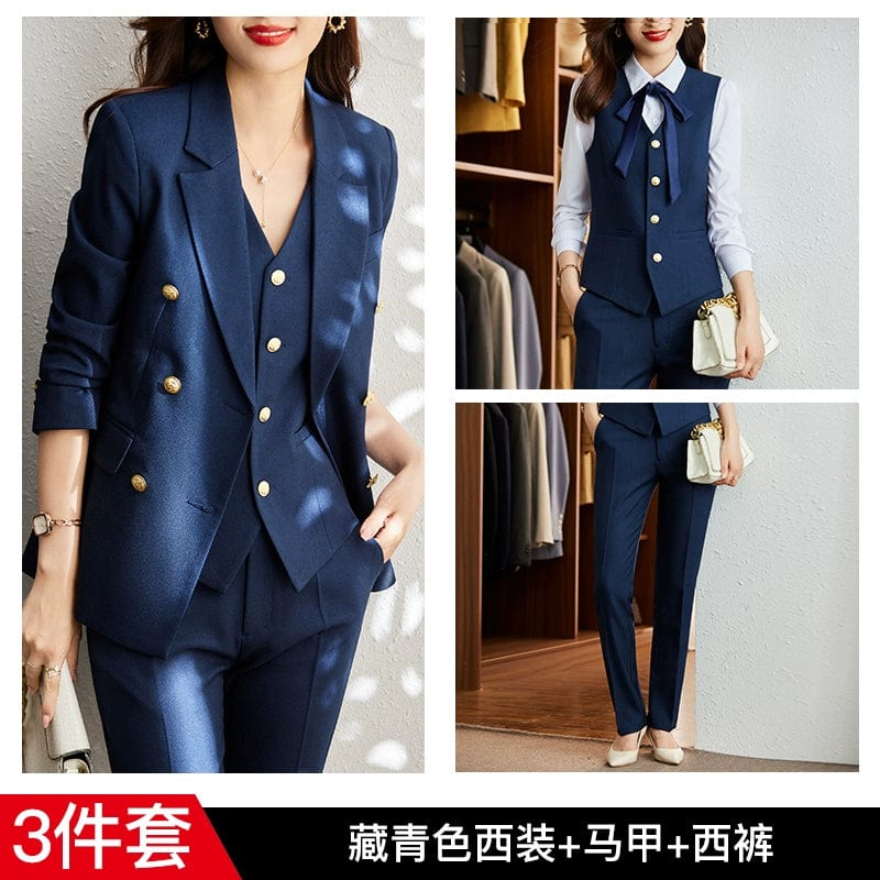 Women's striped slim fit double-breasted suit coat from SHOWLU FASHION, ideal for interviews, with tailored lapels and button details.
