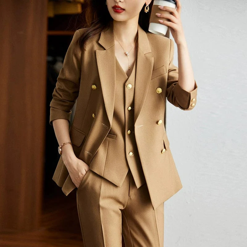 SHOWLU FASHION women's striped slim fit double-breasted interview suit coat, tailored and professional for business attire