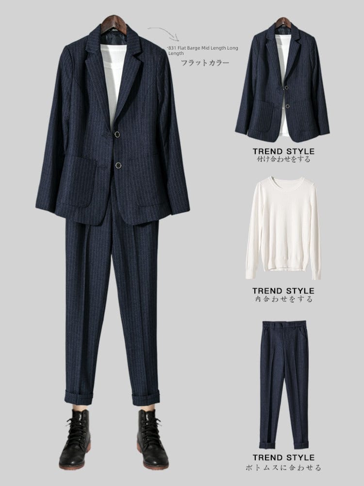 SHOWLU FASHION women's striped slim fit double-breasted suit coat, ideal for interviews, featuring tailored design and classic style.