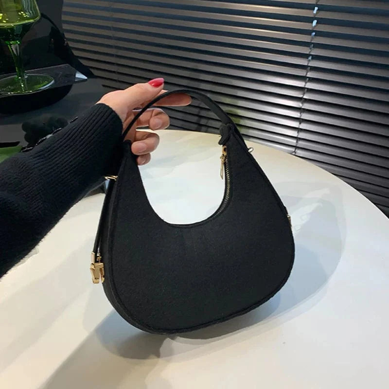 Women's crocodile grain felt underarm bag by SHOWLU FASHION STORE, half moon shape, simple and stylish shoulder purse for women.