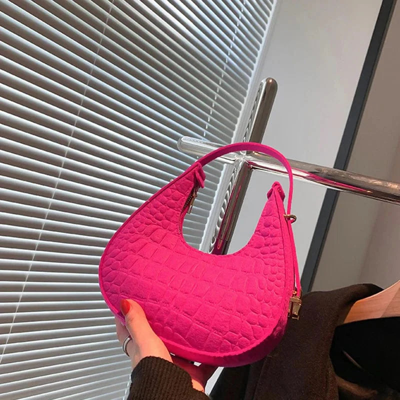 Women's crocodile grain felt underarm bag by SHOWLU FASHION STORE, half moon shape, stylish shoulder purse with simple design.