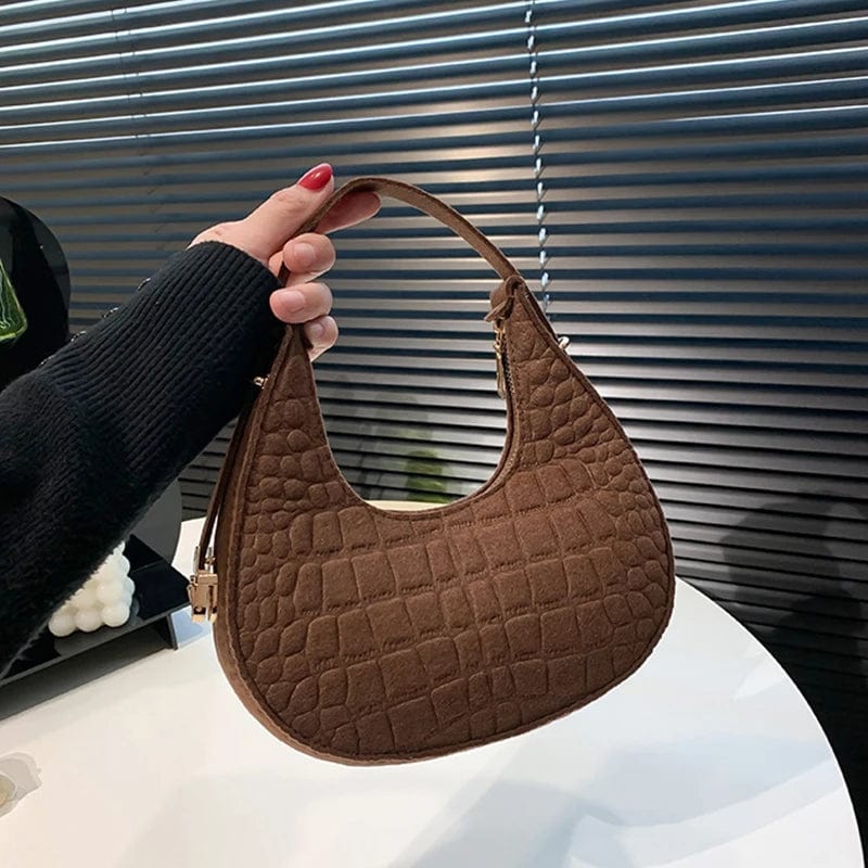 Women's crocodile grain felt underarm bag by SHOWLU FASHION STORE, half moon-shaped purse with a stylish, simple design.