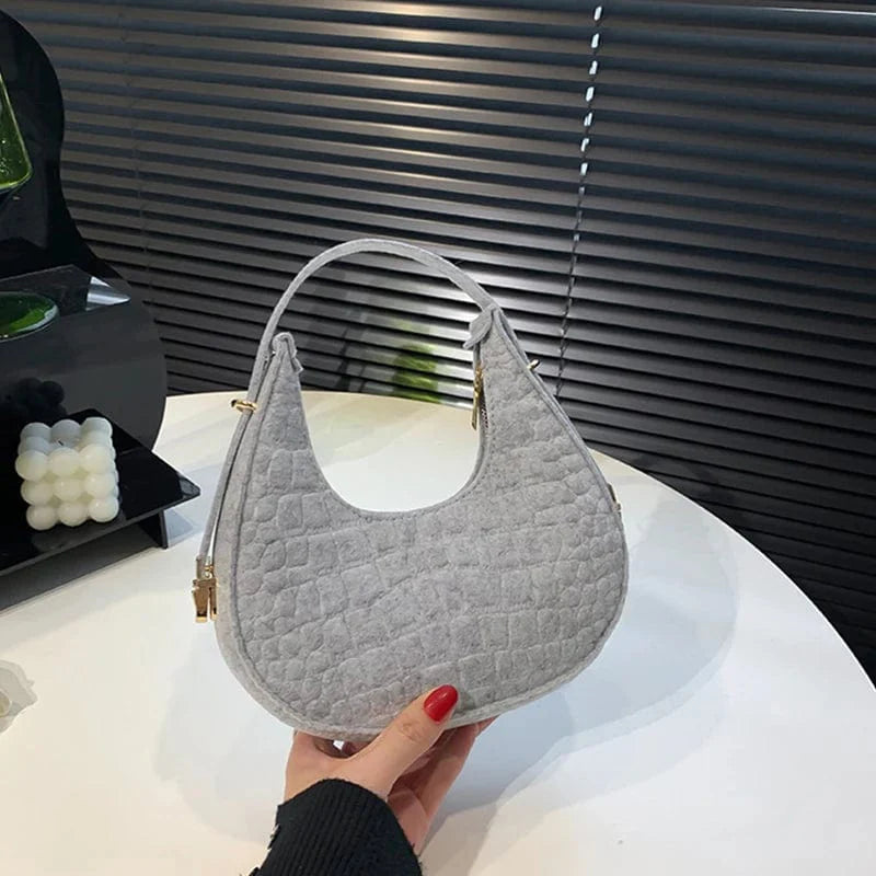 SHOWLU FASHION STORE women's crocodile grain felt underarm bag, half moon purse, stylish and simple shoulder handbag for women