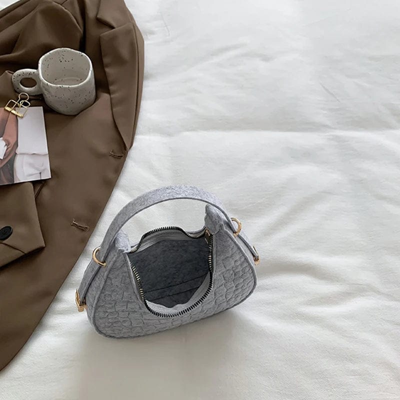 Women's crocodile grain felt underarm bag by SHOWLU FASHION STORE, half moon-shaped purse with a stylish, simple design.