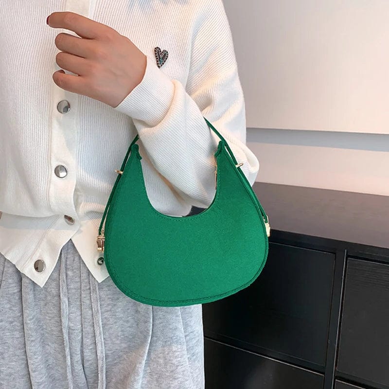SHOWLU FASHION STORE women's crocodile grain felt underarm bag, half moon purse, stylish and simple shoulder handbag for women