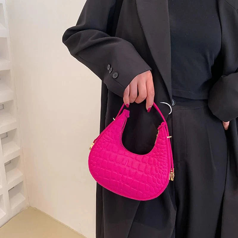 Women's crocodile grain felt underarm bag by SHOWLU FASHION STORE, half moon shape, cute and simple shoulder purse for women.
