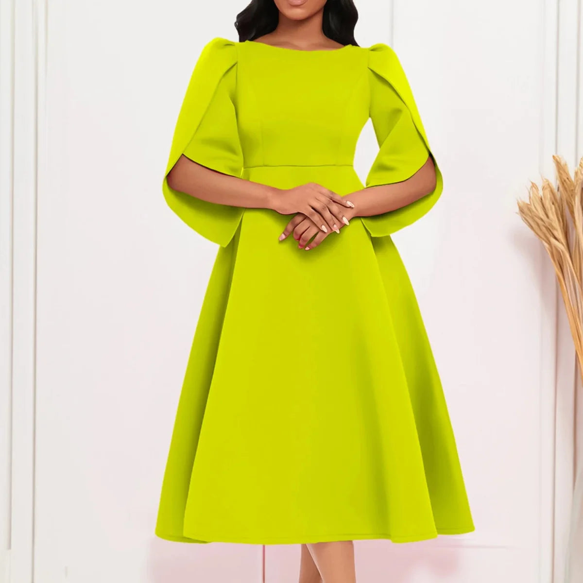 Elegant women's A-line party dress by SHOWLU FASHION STORE, solid color, round neck, slim fit, summer evening gown, medium length