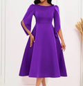 Elegant women's A-line party dress by SHOWLU FASHION STORE, solid color summer gown with round neck and slim fit.