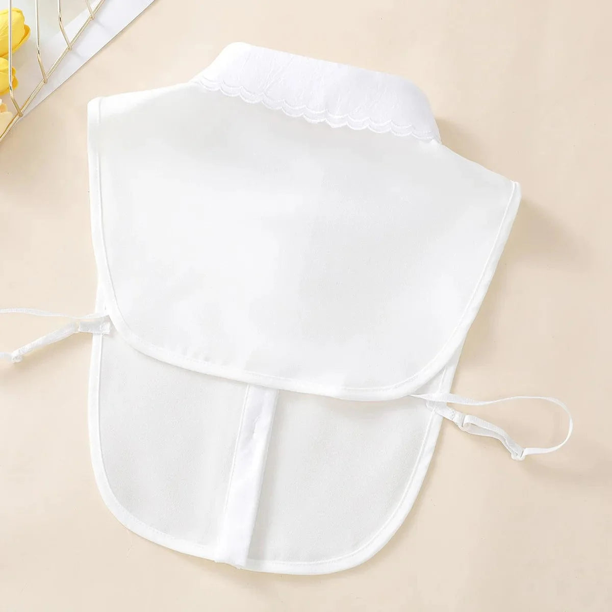 Showlu Women's embroidered apricot chiffon fake collar with rose design, detachable and versatile for sweaters and shirts.