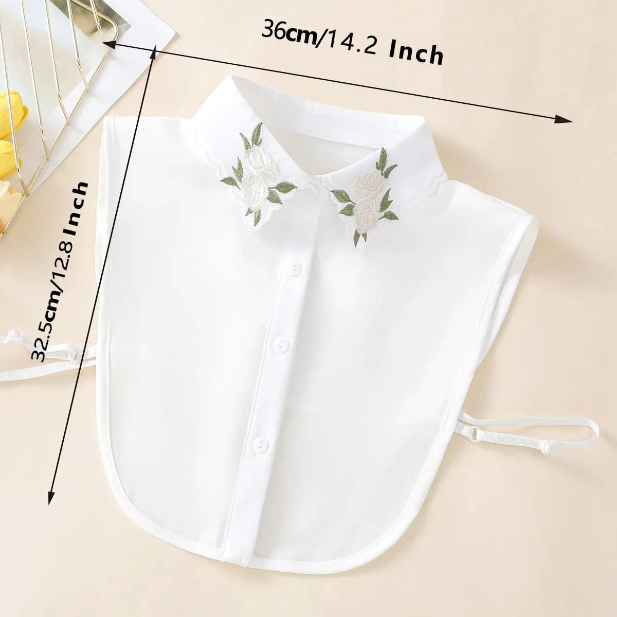 Showlu Women's embroidered apricot rose chiffon detachable fake collar with decorative embroidery, versatile for sweater or shirt.