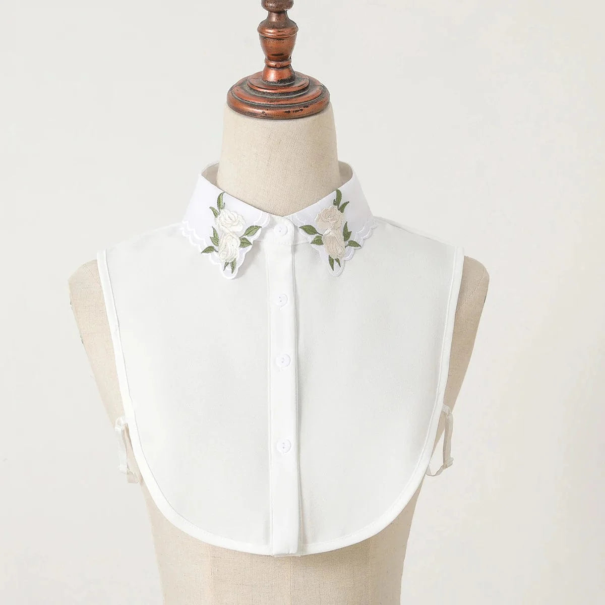 Showlu Women's embroidered apricot chiffon fake collar with rose embroidery, detachable decorative collar over sweater or shirt.