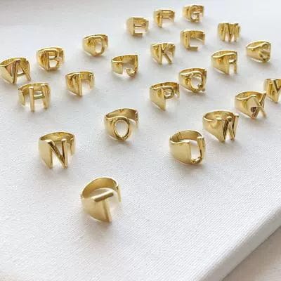 Gold-plated open adjustable ring with letter pattern for women, stylish jewelry by Showlu Fashion Store