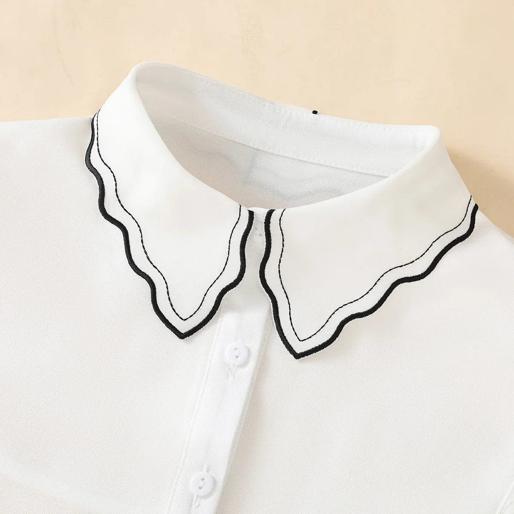 Women's embroidered chiffon fake collar with black edge, wave embroidery, versatile accessory paired with sweaters and shirts.