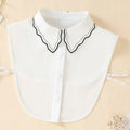 Showlu Fashion women's embroidered chiffon fake collar with black edge, featuring wave embroidery, worn over sweater or shirt for versatile style.