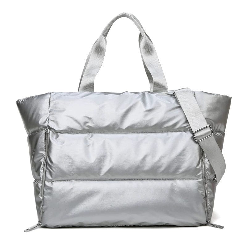 Showlu Women's Oxford Yoga Gym Bag with large capacity, beige fabric, shoulder strap, ideal for travel and fitness activities.