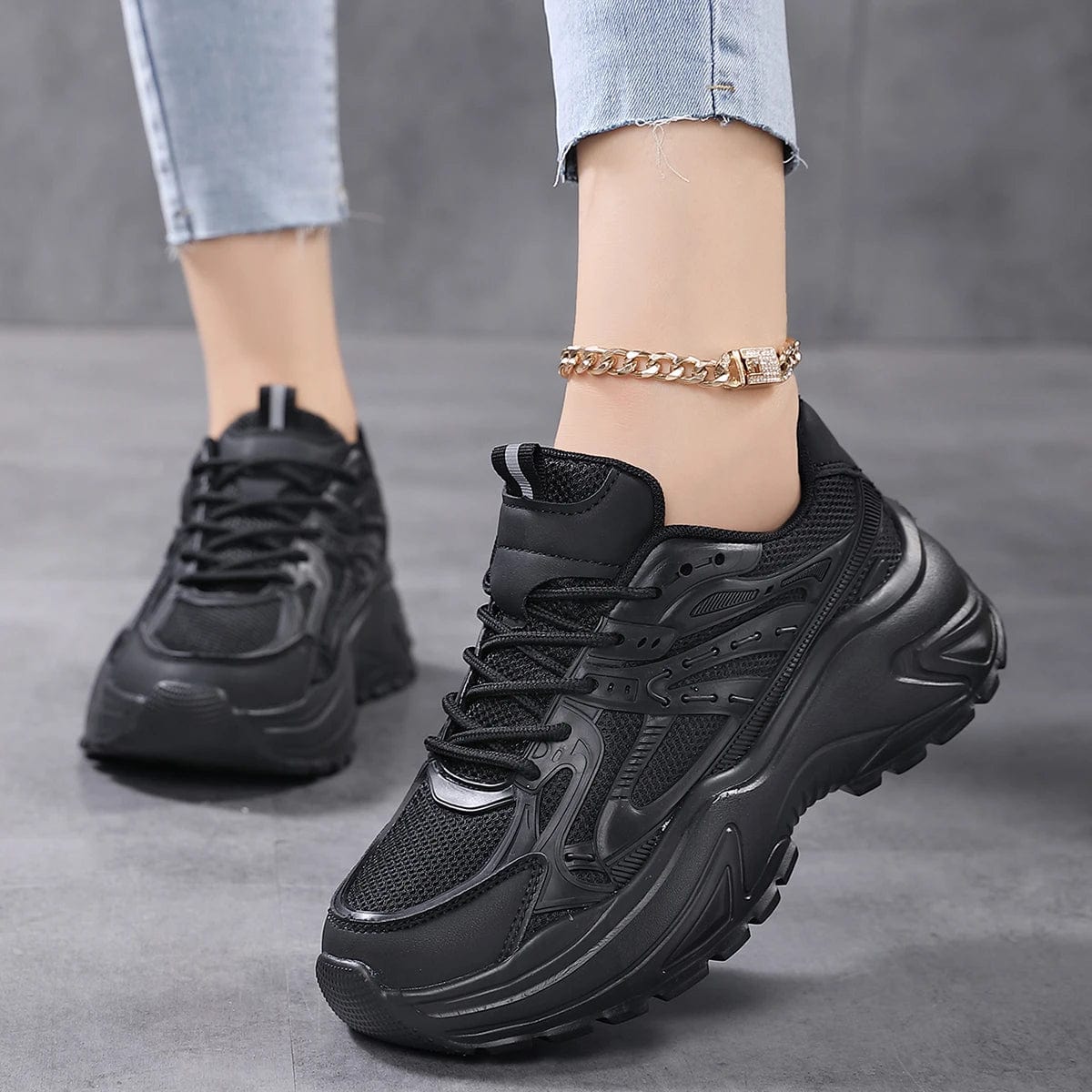 Womens Fashionable Chunky Mesh Sneakers - Breathable & Comfortable Elevator Design - Solid Color Trainers for Everyday Walking - SHOWLU FASHION STORE