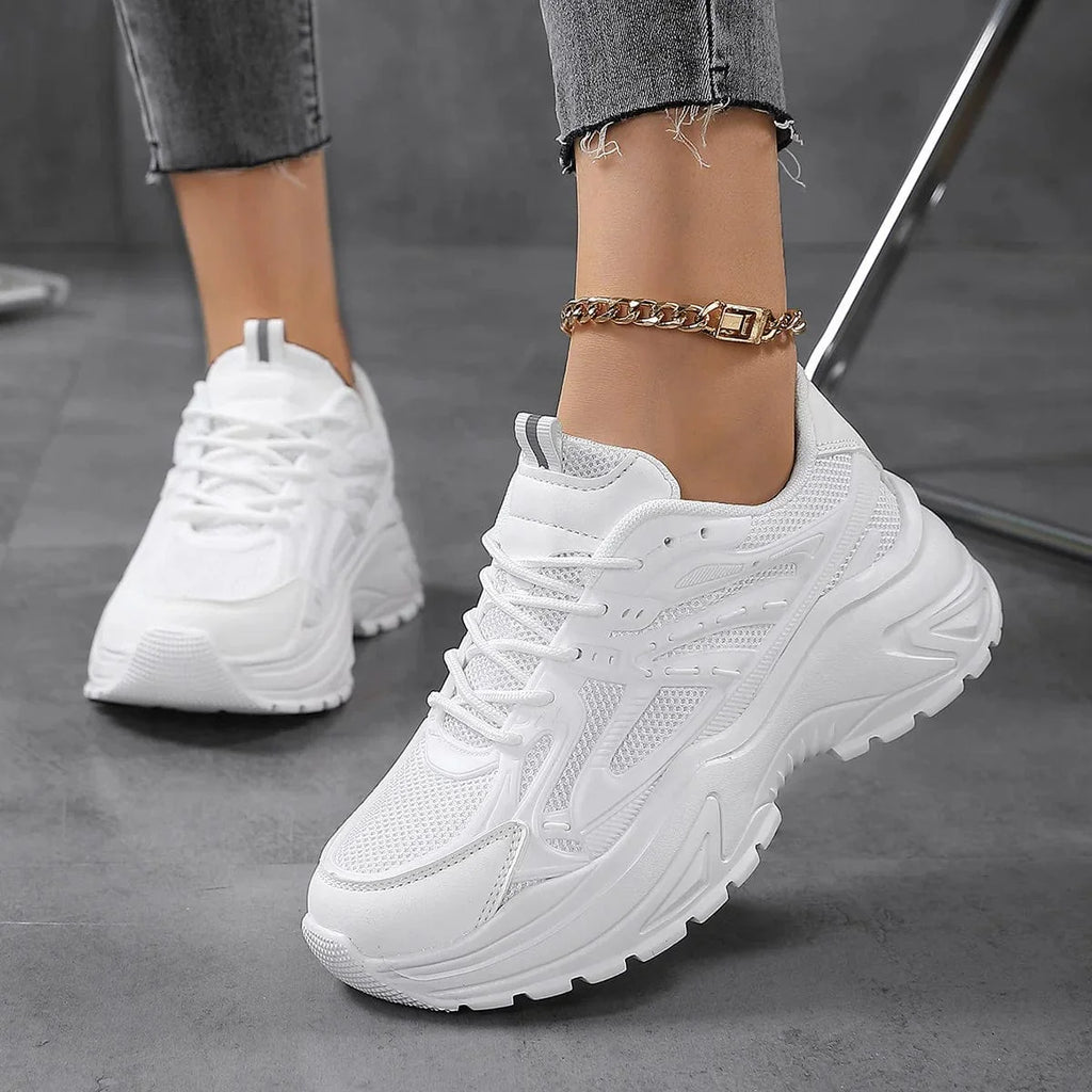 Women's chunky mesh walking shoes by SHOWLU FASHION STORE with breathable leather, solid color trainers designed for comfort and everyday wear.
