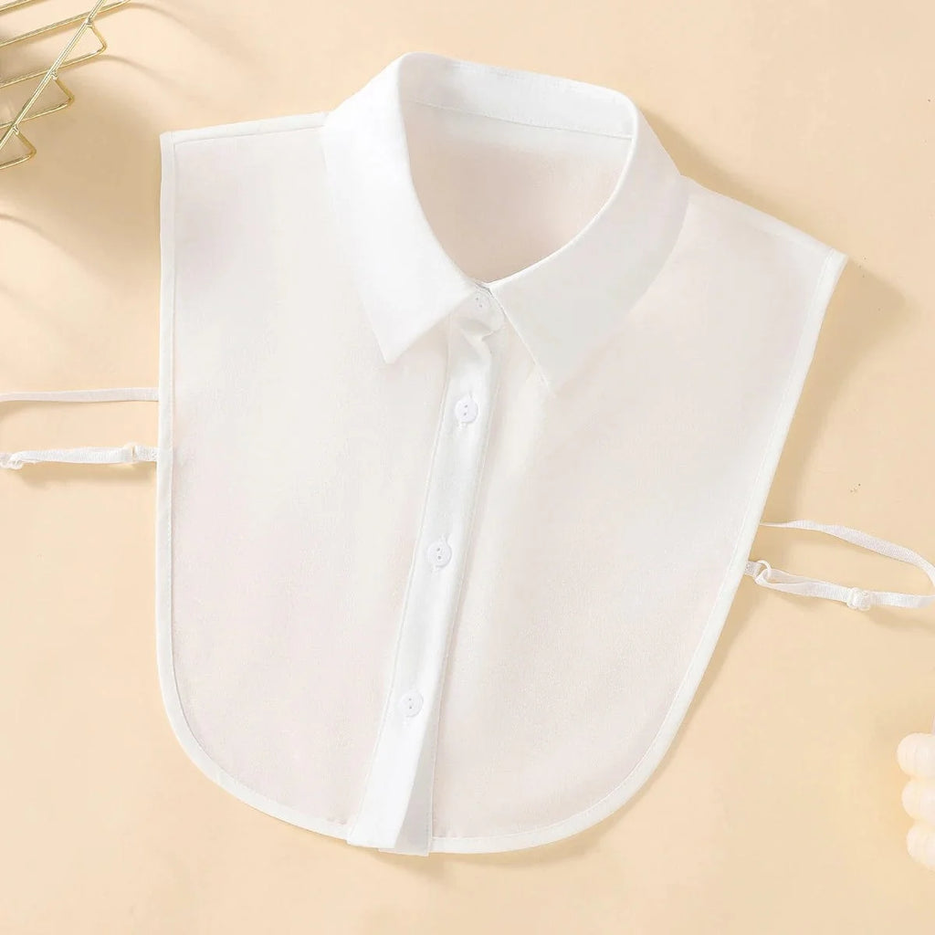Showlu Women's chiffon fake collar set featuring four professional casual shirt collars in white, blue, pink, and khaki.