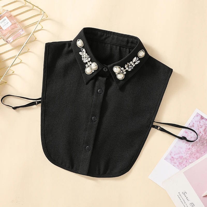 Showlu women's chiffon fake collar with beaded pointed neck, stylish half-shirt accessory, versatile decorative fashion piece.