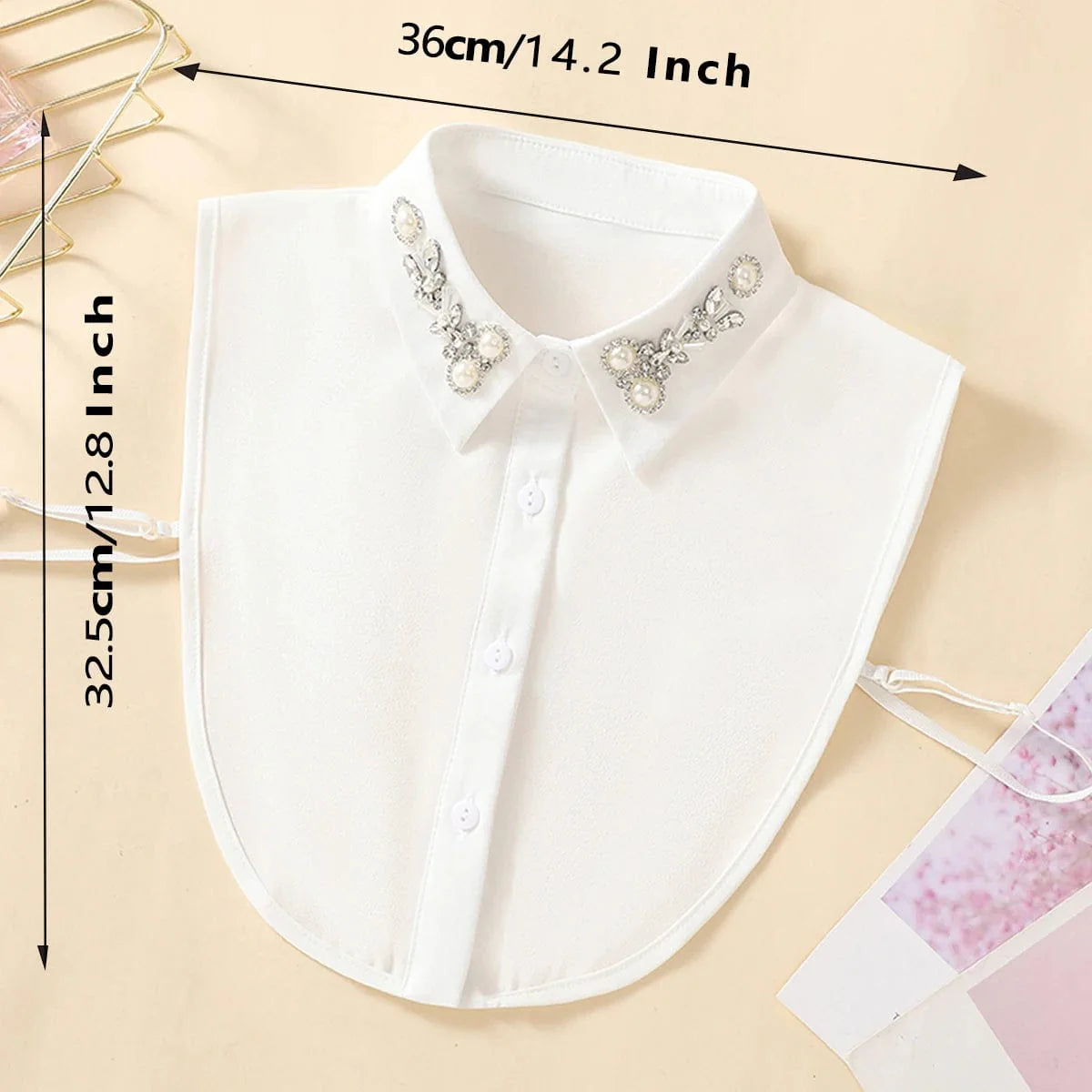 Showlu Women's chiffon fake collar with beaded pointed neck, versatile decorative accessory for half shirts, handmade fashion detail